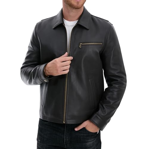 SILVER FASHIONS Leather Jacket Men,Classic Lambskin Jacket with Full Zip Front,Casual Style,Tailored Design,Metal Snap Cuffs (US, Alpha, Large, Regular, Regular, BROWN)