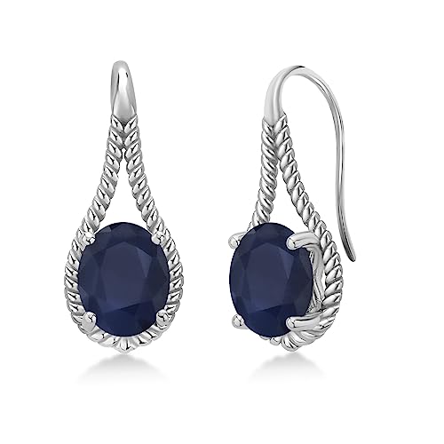 Gem Stone King 9X7MM Oval Gemstone Birthstone French Wire Dangle Hook Earrings For Women | 925 Sterling Silver | Fine Jewelry Gifts for Her Mom Women Wife