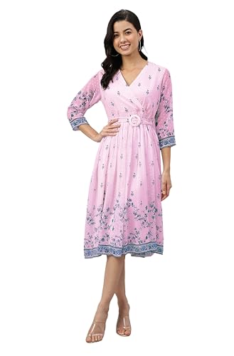Image of Janasya Women's Dobby Georgette Floral Printed Fit & Flare Dress