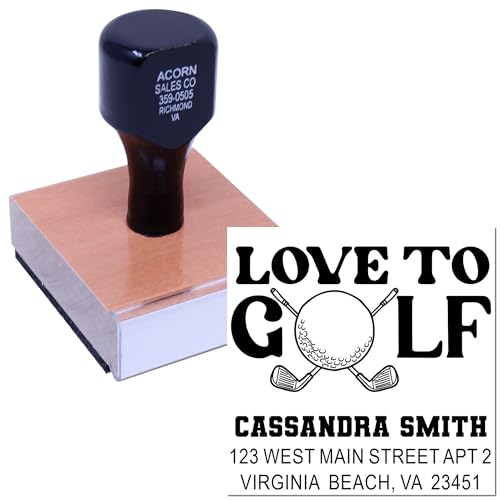 Image of Golf Passion Wood Handle Rubber Stamp Customized - Craft and Card Making | Hand Stamp With Wood Handle. Golf Player Stamp. Any standard pad works. Uses a separate ink pad. Square imprint.