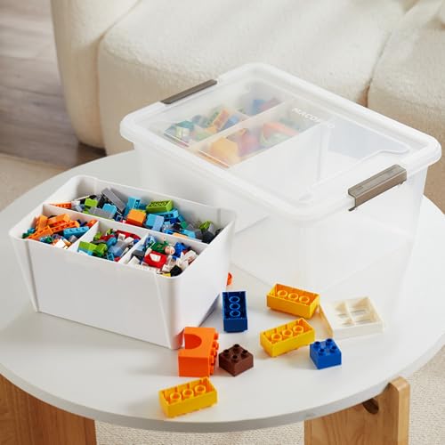 Image of MACOPRO 17QT Craft Storage Box with 2 Removable Caddy Trays, Clear Stackable Plastic Organizer with Lid for Art Supplies, Beads, Sewing Tools, Pens & Kids Toys (White, 1Pack-2-in-1)