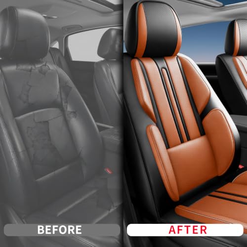 Image of Fit Sierra Car Seat Covers (Only Front 2 Seats) Compatible with GMC Sierra 1500 /2500 /3500 2000-2026-Full Coverage Breathable Leather,Airbag Compatible,Waterproof & All-Weather,Black-Brown