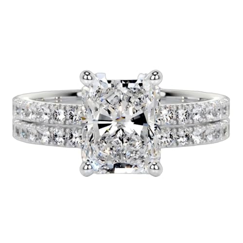 2-4 Carat Moissanite Wedding Ring Bridal Sets for Women D Color VVS1 Clarity Bridal Sets Wedding Rings Customizable 10K /14K Solid Gold Promise Ring Sets for Her Free Engraving