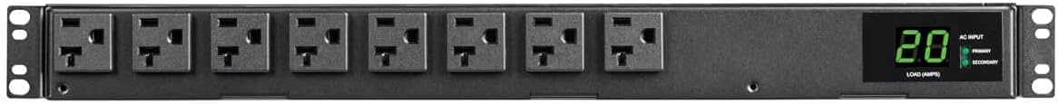 Tripp Lite Metered PDU, Auto-Transfer Switch (ATS), 20A, 120V, 1.92kW, Single-Phase - 16 Outlets (5-15/20R), Dual 12ft L5-20P Input Cords - 1U Rackmount, TAA Compliant, 2 Year Warranty (PDUMH20ATS)
