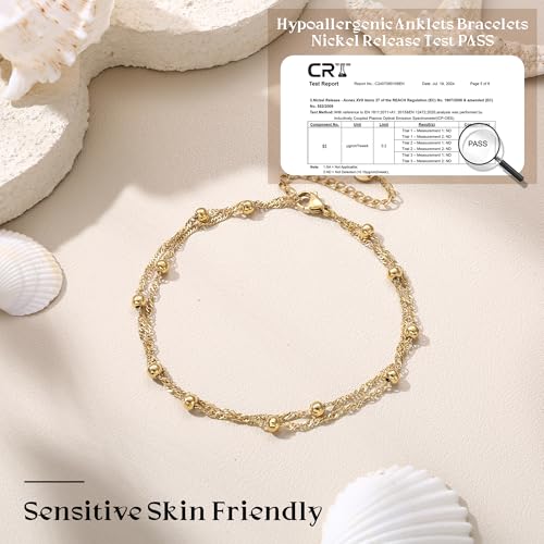 Image of LOYALLOOK Ankle Bracelets for Women Waterproof, 14K Gold Plated Cuban Figaro Link Chain Beaded Anklets Set, Dainty Layered Anklets for Women Non Tarnish Summer Beach Foot Jewelry Adjustable Size
