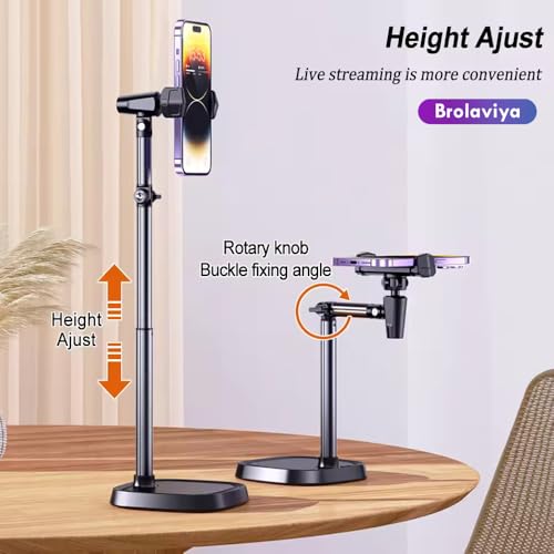 Image of BROLAVIYA Overhead Extendable Selfie Desktop Stand with Phone Holder, 360 Rotation, for 4-7 inch Mobile Phone, for Live Streaming, YouTube, Video, Photography