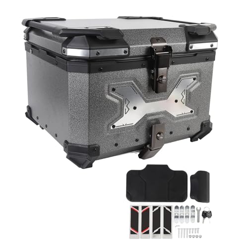 Stylebest 55L Motorcycle Top Case with Security Lock Aluminum Alloy Quick Release Waterproofing Trunk Top Box for Helmet Luggage