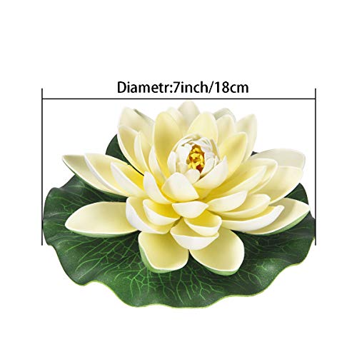 Image of Sunm Boutique Artificial Floating Foam Lotus Flowers, Artificial Water Lily Pads, Lotus Lilies Pad Ornaments for Patio Koi Pond Pool Aquarium Home Garden Wedding Party Garden Decor, 6Pcs, Ivory
