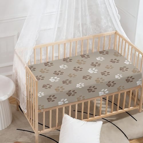 Image of Brown Dog Paws Baby Crib Sheets for Boys Girls Paw Fitted Crib Sheet for Standard Crib and Toddler Mattress Cute Baby Mattress Sheets Toddler Bed Sheet 52x28x8 in