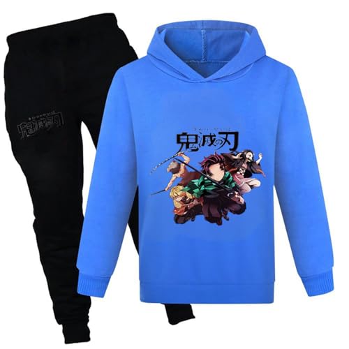Image of D.O.T Boys Girls Anime Tracksuit Pullover Hoodie Jogging Pants Set 2 Pieces Sweatshirt for Kids 2-15Years (US, Age, 8 Years, 9 Years, Blue)