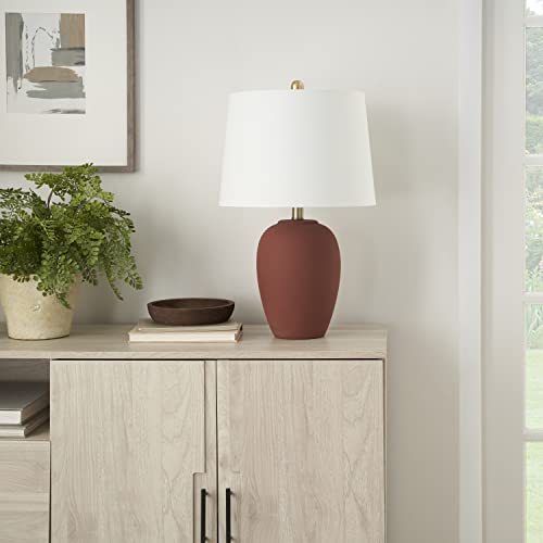 Image of Nourison Home 23 inch Rust Orange Ceramic Pot Table Lamp for Bedroom, Living Room, Dining Office, with White Tapered Drum Shade