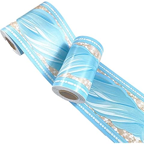 MESOAR Self Adhesive Sky Blue Wallpaper Border Peel Stick Decorative Ceiling Sticker Molding Border 10cm by 32.8ft Cover