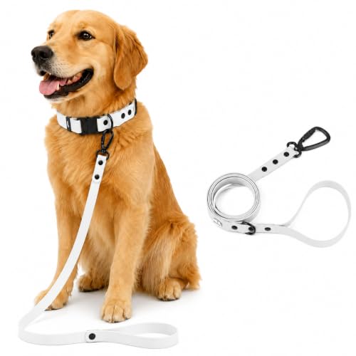 Image of Adil's Biothane Dog Leash - Waterproof Leashes for Dogs, Metal Hook, Adjustable 5ft Length Suitable for Dogs & Puppies, Ideal for Walking, Running & Training (White)