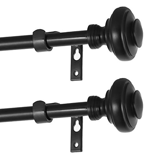BOBOMOMO 2 Pack Adjustable Curtain Rod 3/4" Single Window Rod 48"-84" with Twisting Finials Black Drapery Rod of Window Treatment (Black, 48-84) - Thumbnail 2