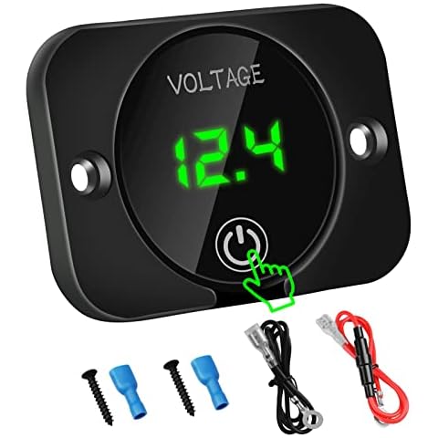 12V LED Digital Voltmeter, Waterproof Voltage Gauge Meter Battery Tester with Green Light Digital Screen Touch Display Panel for Car Boat Marine Vehicle Motorcycle Truck Camper ATV UTV Cover