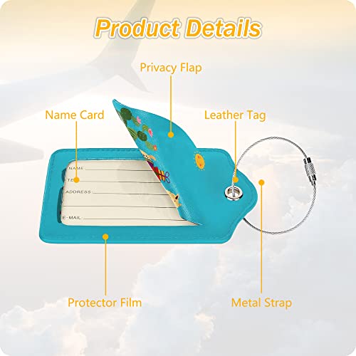 Image of Set of 2 Luggage Tags for Suitcases Leather Cute Luggage Tag with Stainless Steel Loop Privacy Cover ID Label Travel Bag Tags Alpaca Luggage Identifiers for Women Men Travel