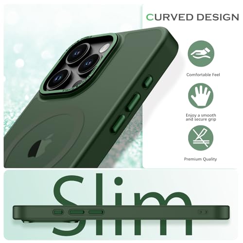 Image of YINLAI for iPhone 16 Pro Max Case 6.9-inch,Magnetic Compatible with MagSafe, Slim Matte Anti-Fingerprint, Shockproof Full Body Military Grade Protection for iPhone 16 Pro Max Cover, Green