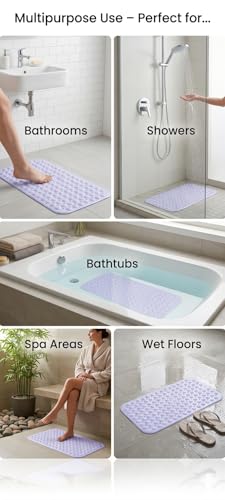 Image of Dribble Anti-Slip PVC Bath Mat with Suction Cups & Drainage Holes | Waterproof Shower Mat for Bathroom, Bathtub & Wet Areas | Soft Massage Surface, Quick Dry, Washable Bath Mat (70 X 38 cm) Blue