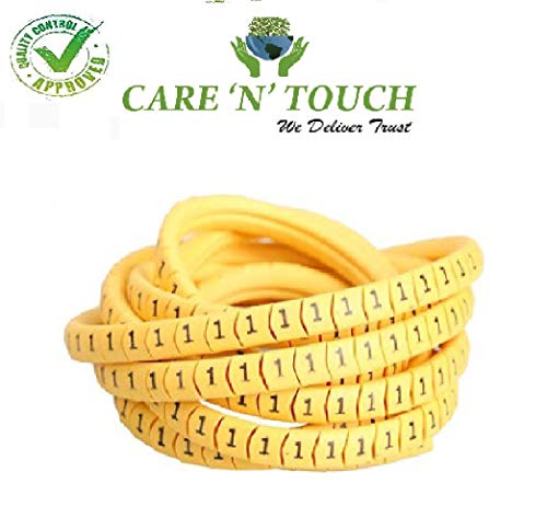 Image of Care N Touch 0 to 9 Numbers Yellow Flexible PVC Cable Ferrules Marker Labels Tags Tube Sleeve 6 mm Wire (100x10 Pieces)