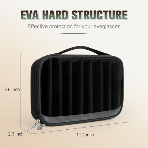 Image of Sunglasses Organizer Case for Multiple Pairs, Eyeglasses Storage Box Hard Shell Travel Eyewear Case Zipper Men Women