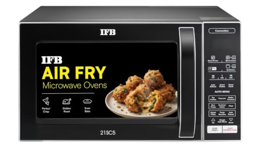 Image of IFB 21L Air Fry Convection Microwave with 5 in 1 Versatility Bake, Grill, Roast, Reheat & Multi-Stage Cooking, Auto Cook Menus (21SC5, Silver, Weight Defrost, Steam Clean, 10 Power Levels)