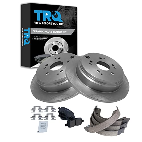 Image of TRQ Rear Brake Pad and Rotor Set Ceramic Rotors Parking Shoe Compatible with 2004 Honda Odyssey