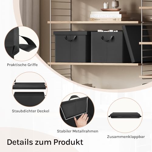 WOLTU Aufbewahrungsbox mit Deckel 1 Stück, mit Griffen, Schwarz, 48x36x30 cm – Ansicht 4