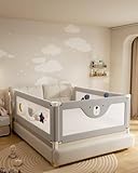 3 Piece Bed Rails for King Size Bed, No-Drill Needed Baby Bed Rail Guard for Toddlers with Height Adjustable, Thickened Child Safety Side Railing Guards/Bedrail for Kids, Grey Bear, 74.8x78.7x78.7in