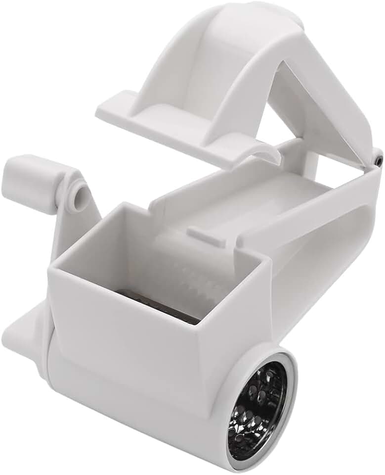 Mimo Style Ralador de Queijo Manual Branco 14,5cm, Feito de Polipropileno e Aço Inoxidável. Economiza Tempo e Esforço. Resistente e Durável, Perfeito Para Queijos, Chocolate, Nozes, Amêndoas
