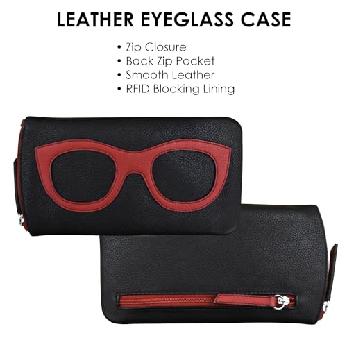 Image of ili New York Smooth Leather Soft Eyeglass Case, Zip Closure with RFID Blocking Lining, Travel-Friendly in Vibrant Colors