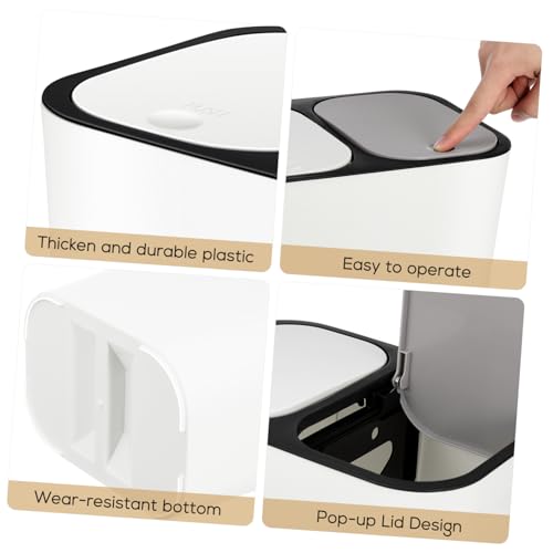 Caneca de basura con doble compartimento beige para baño miniatura 2