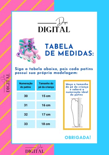 Patins Roller Infantil 3 em 1 Feminino 30-33 + Kit de Proteção