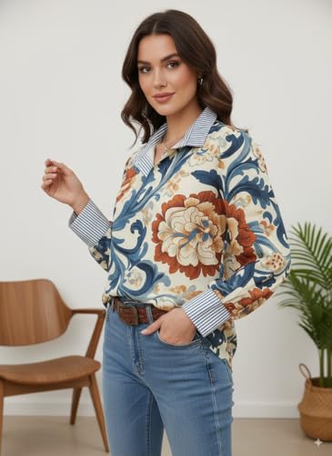 Women's Fall Tops 2025 Stand Collar Long Sleeve Button Ruffle Blouses Business Casual Dressy Shirts4