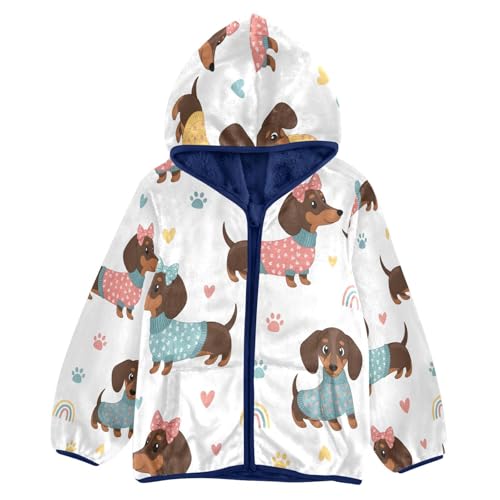Cute Dogs with Rainbow Backgrounds Toddler Fleece Jacket Girl Boys Hooded Fleece Jacket Coat