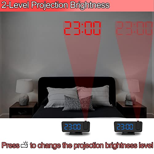 Centolla Projection Alarm Clock For Bedroom,7.4 Inch Large Led Alarm Clock With Projection On Ceiling, 180°Projector, Usb Charger, Dimmer, Dual Alarm Clock For Bedroom Desk Decor（Plug Not Included #TOP3