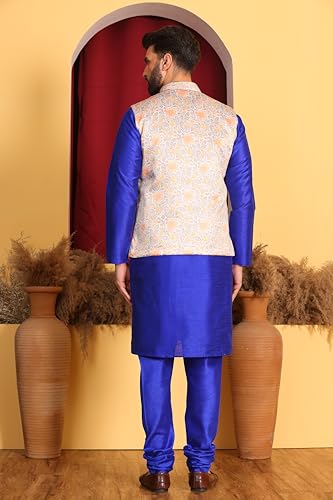 Image of Kurta With Churidar & Multicolor Nehru jacket Set