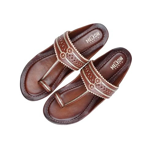 Image of Women's Kolhapuri Sandals - Handcrafted Leather Flats Chappals with Toe Ring, Comfortable Slip-On Ethnic Footwear with Embroidery & TPR Leather Sole