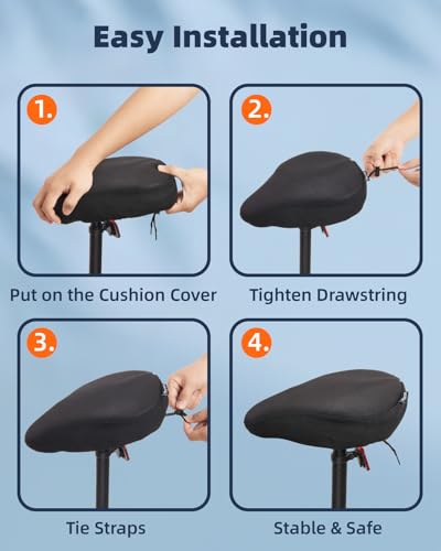 Fitense Bike Seat Cushion - Padded Gel Bike Seat Cover for Men & Women, Extra Padding Bicycle Saddle fit with Peloton/Spin Stationary Exercise/Mountain Road Cycling Bike - Thumbnail 7