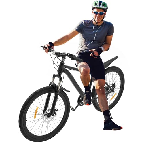 WSIKGHU Bicicleta de montaña de 26 pulgadas para adultos, color negro, acero al carbono, 21 velocidades, freno de disco de altura ajustable con alta sensibilidad, para 160-185 cm, máx. 100 kg