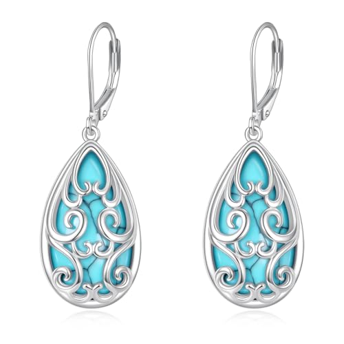 Boucles d'oreilles turquoise femme argent 925 pendantes celte bijoux originaux