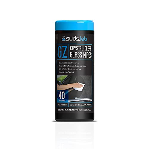 Suds Lab GZ Crystal-Clear Glass Wipes, Streak-Free Windshield, Mirror, and Window Wash, Disposable Wipes for Auto Interior and Exterior Car Windows, 40 count