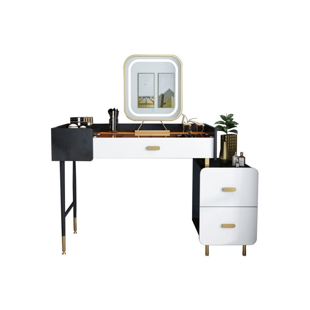 TEESONG Bedroom Dressing Tables Vanity Desk Set Modern Ladies Dresser Bedroom Small with LED Mirror, Side Cabinet, Dressing Stool Makeup Vanity Dressing Table