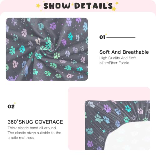Image of Crib Sheet Breathable Soft Crib Mattress Sheet for Baby Toddler Boys Girls Fitted Pack n Play Crib Sheet Fit Standard Crib Mattress 39 x 27 Inch Dog Cat Paw Print Grey