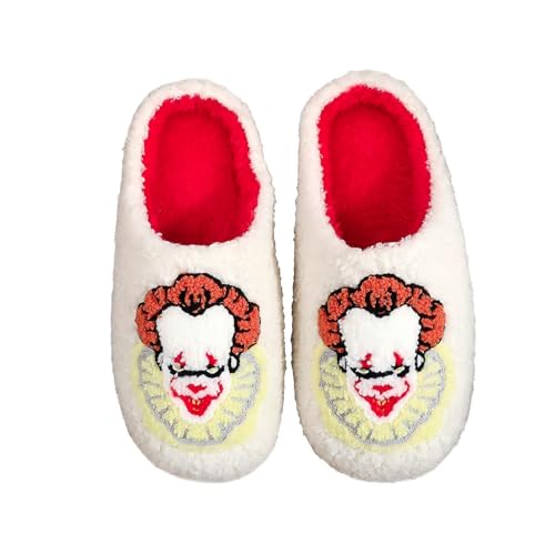 Image of Womens Mens House Slippers Retro Comfy Warm Plush Slip on Fluffy Memory Foam Home Sippers for Winter Indoor Outdoor
