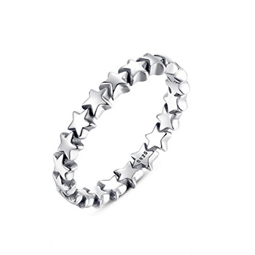 OULII Anillo de dedo de plata del anillo de estrella de las mujeres del anillo de plata de la joyería del anillo de la estrella del Pentagram de cinco puntas - talla 9 (plata)