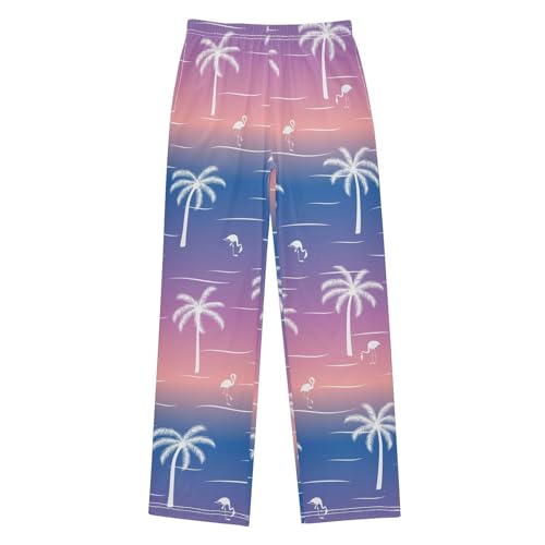 visesunny Boys' Pants Palm Tree Flamingo Sunset Jogger Pants Elastic Waist Long Bottoms Trousers with Pockets