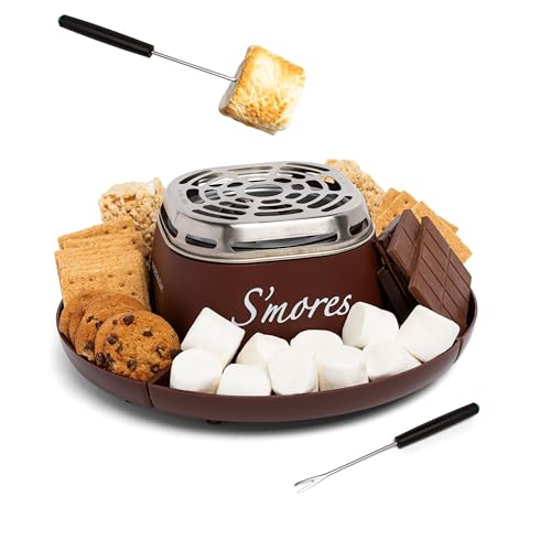Nostalgia Tabletop Indoor Electric S'mores Maker - Smores Kit With Marshmallow Roasting Sticks and 4 Trays for Graham Crackers, Chocolate, and Marshmallows - Movie Night Supplies - Brown image 2