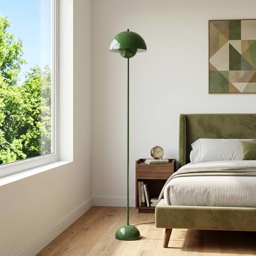Image of Mid-Century Modern Metal Bud Floor Lamp for Home and Office, Hunter Green