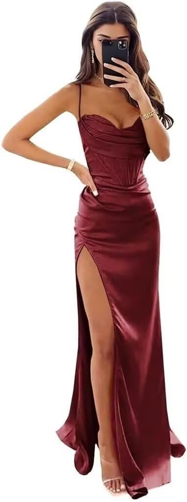 QIAGE Satin Bridesmaid Dresses for Women Cowl Neck Mermaid Long Formal Evening Dress QAN009