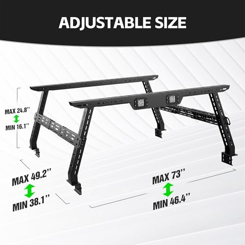 Image of YZONA Adjustable 16-24.8 inch High Truck Cargo Rack Bed Racks Cargo Carrier with 2 LED Lights Compatible with Silverado /Sierra /Ram /Tacoma /Tundra /Titan /Frontier /Canyon /Gladiator JT /Ford F-Series